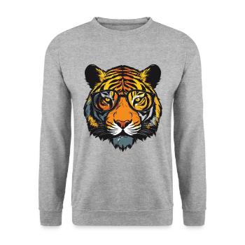 Tiger Kopf Porträt Cool - Unisex Pullover - Weißgrau meliert - Vorne - Alina (178cm) & Michal (187cm)
