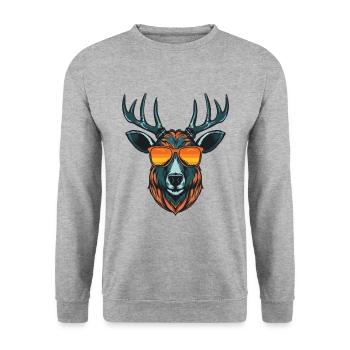 Hirsch Kopf Porträt Cool - Unisex Pullover - Weißgrau meliert - Vorne - Alina (178cm) & Michal (187cm)