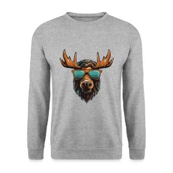 Elch Kopf Porträt Cool - Unisex Pullover - Weißgrau meliert - Vorne - Alina (178cm) & Michal (187cm)