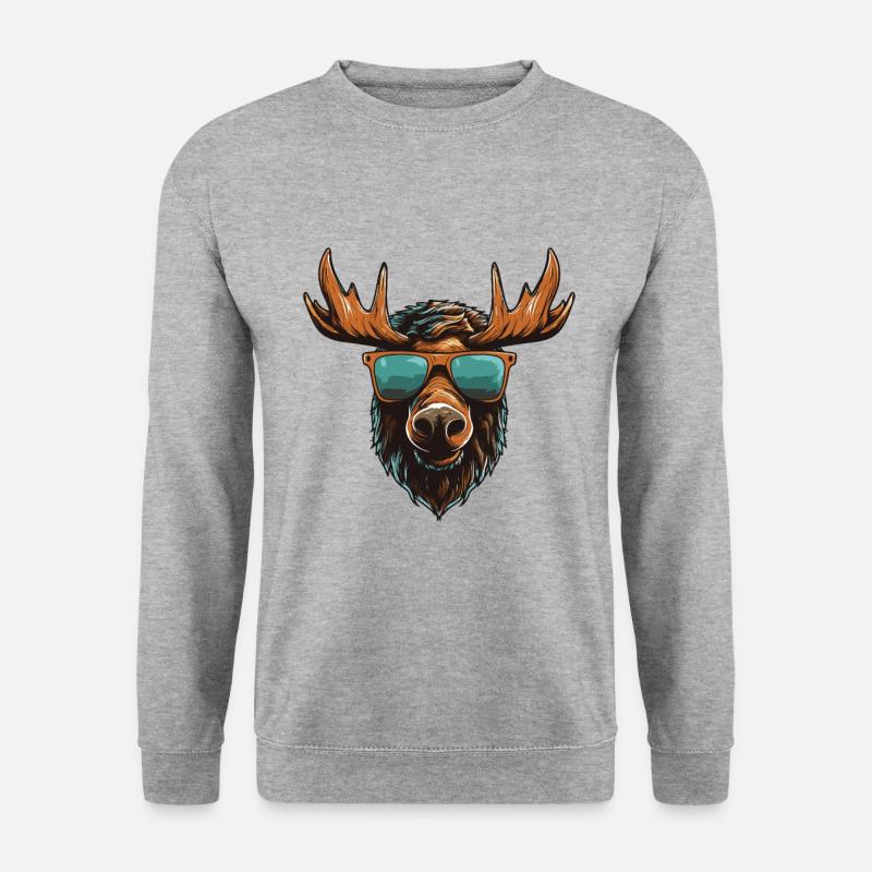 Elch Kopf Porträt Cool - Unisex Pullover - Weißgrau meliert