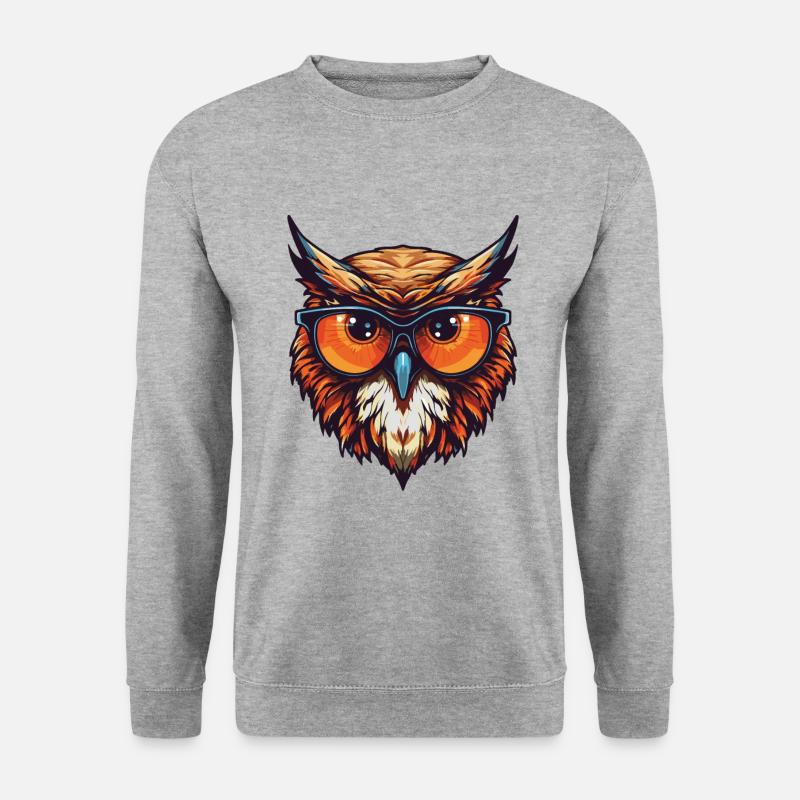 Eule Kopf Porträt Cool - Unisex Pullover - Weißgrau meliert