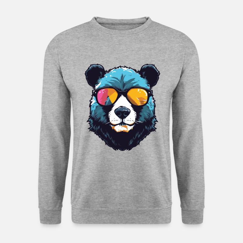 Panda Kopf Porträt Cool - Unisex Pullover - Weißgrau meliert
