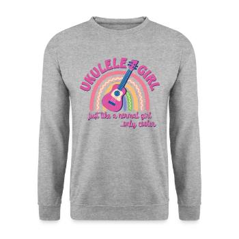 Fille ukulélé. Tout comme une fille normale, mais en plus cool - Sweat-shirt Unisexe - gris chiné - Devant - Alina (178cm) & Michal (187cm)