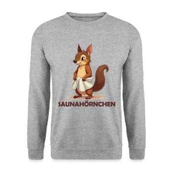 Saunahörnchen Sauna Saunameister Saunagänger - Unisex Pullover - Weißgrau meliert - Vorne - Alina (178cm) & Michal (187cm)