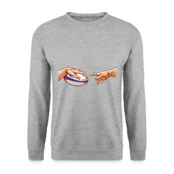 Rugby Michelangelos "Wenn Rugby Einfach Wäre Rugby - Unisex Pullover - Weißgrau meliert - Vorne - Alina (178cm) & Michal (187cm)