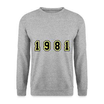 1981 Jahr Zahl - Unisex Pullover - Weißgrau meliert - Vorne - Alina (178cm) & Michal (187cm)