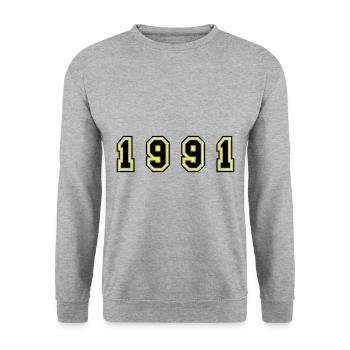 1991 Jahr Zahl - Unisex Pullover - Weißgrau meliert - Vorne - Alina (178cm) & Michal (187cm)