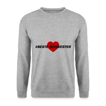 Beste Schwester Herz Liebe - Unisex Pullover - Weißgrau meliert - Vorne - Alina (178cm) & Michal (187cm)