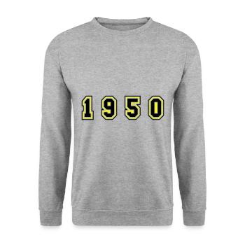 Numéro de l’année 1950 - Sweat-shirt Unisexe - gris chiné - Devant - Alina (178cm) & Michal (187cm)