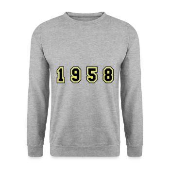 1958 Year Number - Unisex Sweatshirt - salt & pepper - Front - Alina (178cm) & Michal (187cm)