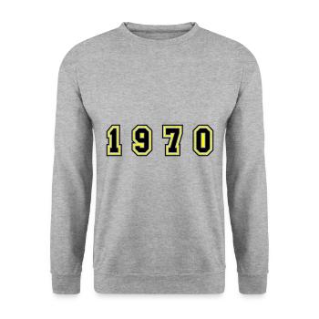 Numéro de l’année 1970 - Sweat-shirt Unisexe - gris chiné - Devant - Alina (178cm) & Michal (187cm)