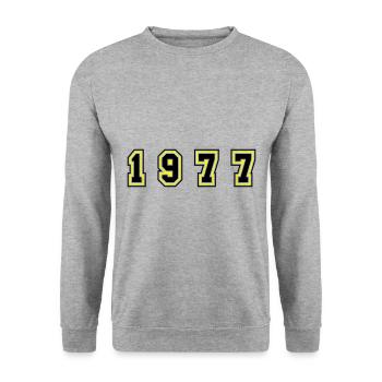 Numéro de l’année 1977 - Sweat-shirt Unisexe - gris chiné - Devant - Alina (178cm) & Michal (187cm)