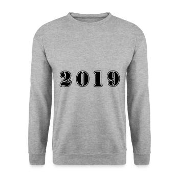 2019 Jahr Geburtstag - Unisex Pullover - Weißgrau meliert - Vorne - Alina (178cm) & Michal (187cm)