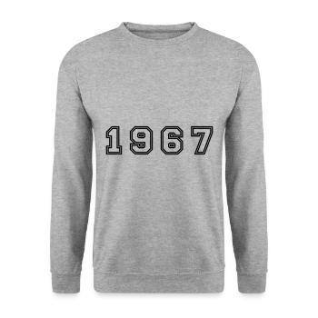 1967 Jahr Zahl - Unisex Pullover - Weißgrau meliert - Vorne - Alina (178cm) & Michal (187cm)