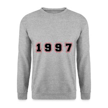 1997 Jahr Zahl - Unisex Pullover - Weißgrau meliert - Vorne - Alina (178cm) & Michal (187cm)
