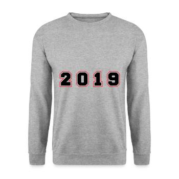 2019 Jahr Zahl - Unisex Pullover - Weißgrau meliert - Vorne - Alina (178cm) & Michal (187cm)