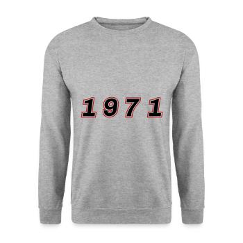 1971 Jahr Zahl - Unisex Pullover - Weißgrau meliert - Vorne - Alina (178cm) & Michal (187cm)