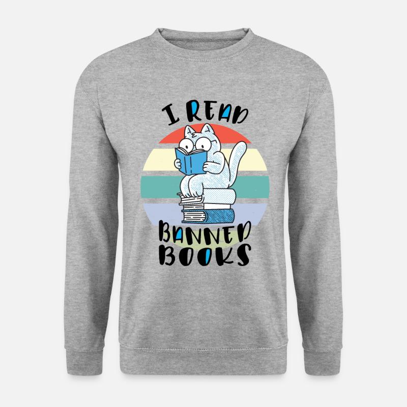 Ich lese verbotene Bücher Katze - Unisex Pullover - Weißgrau meliert