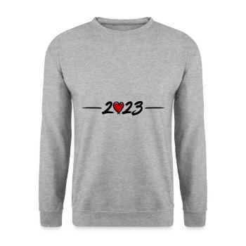 2023 Jahr Herz - Unisex Pullover - Weißgrau meliert - Vorne - Alina (178cm) & Michal (187cm)