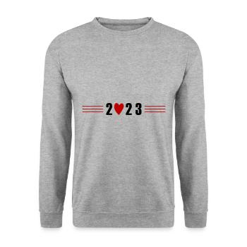 2023 Jahr Herz - Unisex Pullover - Weißgrau meliert - Vorne - Alina (178cm) & Michal (187cm)