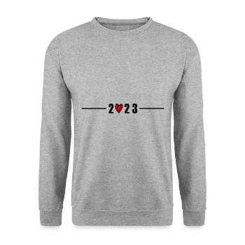 2023 Jahr Herz - Unisex Pullover - Weißgrau meliert - Vorne - Alina (178cm) & Michal (187cm)