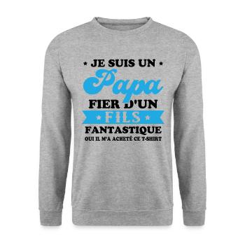 Je suis un papa fier d'un fils, Cadeau papa - Sweat-shirt Unisexe - gris chiné - Devant - Alina (178cm) & Michal (187cm)