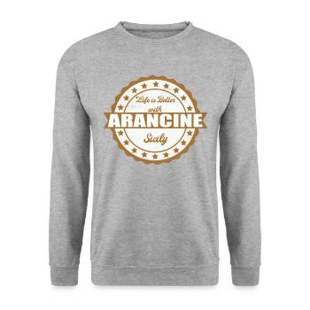 Arancina, Arancine, Sizilien, Sicilia - Unisex Pullover - Weißgrau meliert - Vorne - Alina (178cm) & Michal (187cm)