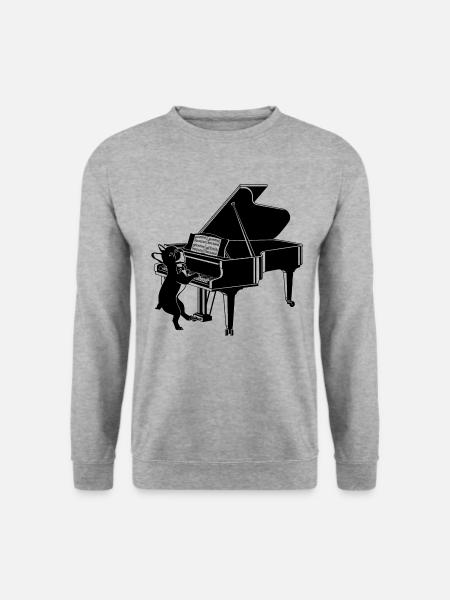 Hund (Frenchie) spielt Klavier - Unisex Pullover - Weißgrau meliert