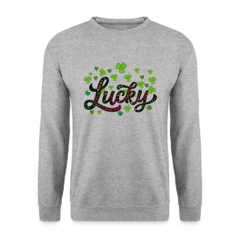 Lucky St Patricks Day, trèfle léopard - Sweat-shirt Unisexe - gris chiné - Devant - Alina (178cm) & Michal (187cm)