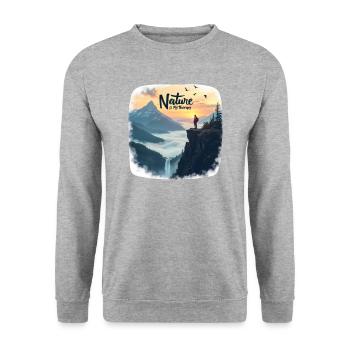 Nature is my Therapy - Wandern in den Bergen - Unisex Pullover - Weißgrau meliert - Vorne - Alina (178cm) & Michal (187cm)