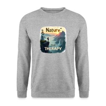 Nature is my Therapy - Wandern in den Bergen - Unisex Pullover - Weißgrau meliert - Vorne - Alina (178cm) & Michal (187cm)