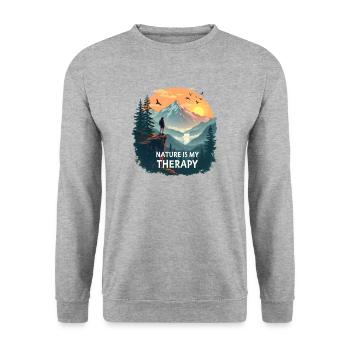 Nature is my Therapy - Wandern in den Bergen - Unisex Pullover - Weißgrau meliert - Vorne - Alina (178cm) & Michal (187cm)