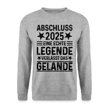 Abschluss 2025 Eine Legende verlässt das Gelände - Unisex Pullover - Weißgrau meliert - Vorne - Alina (178cm) & Michal (187cm)