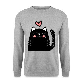 Katze Katzen Mietze Liebeskatze als Geschenk - Unisex Pullover - Weißgrau meliert - Vorne - Alina (178cm) & Michal (187cm)