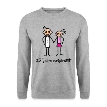 Hochzeitstag Paar 25 Jahre verheiratet - Unisex Pullover - Weißgrau meliert - Vorne - Alina (178cm) & Michal (187cm)