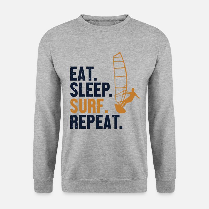 Eat Sleep Surf Repeat Wassersport Wellenreiter - Unisex Pullover - Weißgrau meliert