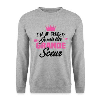 J'ai un secret je vais être grande sœur - Sweat-shirt Unisexe - gris chiné - Devant - Alina (178cm) & Michal (187cm)