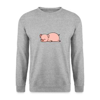 Porc fatigué. Cadeau mignon mignon. - Sweat-shirt Unisexe - gris chiné - Devant - Alina (178cm) & Michal (187cm)
