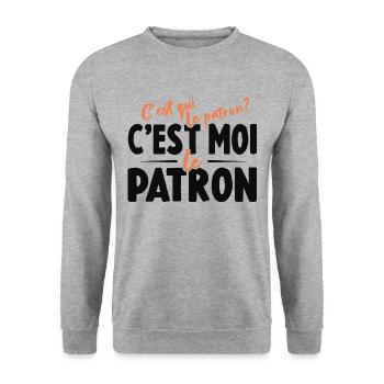 C'est Qui Le Patron C'est Moi Le Patron - Sweat-shirt Unisexe - gris chiné - Devant - Alina (178cm) & Michal (187cm)