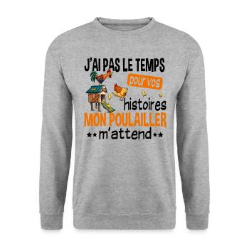Poulailler poule volaille poussin. Cadeau ferme - Sweat-shirt Unisexe - gris chiné - Devant - Alina (178cm) & Michal (187cm)