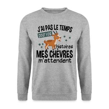 Chèvres Berger Paysan Animal Cadeau Humour - Sweat-shirt Unisexe - gris chiné - Devant - Alina (178cm) & Michal (187cm)