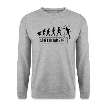 Stop Following Me!! Human Evolution Humor - Unisex Sweatshirt - salt & pepper - Front - Alina (178cm) & Michal (187cm)