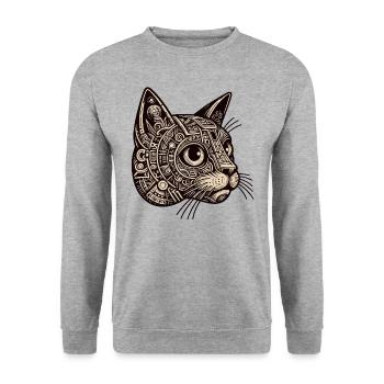 Intricate geometric cat design in earthy tones - Unisex Sweatshirt - salt & pepper - Front - Alina (178cm) & Michal (187cm)