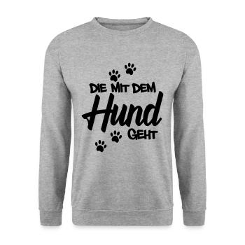 Die mit dem Hund geht | Farbe änderbar - Unisex Pullover - Weißgrau meliert - Vorne - Alina (178cm) & Michal (187cm)