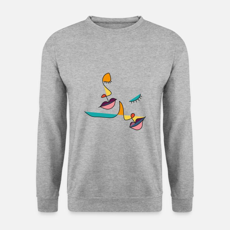 Gesichter Abstrakt - Unisex Pullover - Weißgrau meliert
