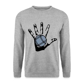 petanque ball hand hand1 - Unisex Sweatshirt - salt & pepper - Front - Alina (178cm) & Michal (187cm)