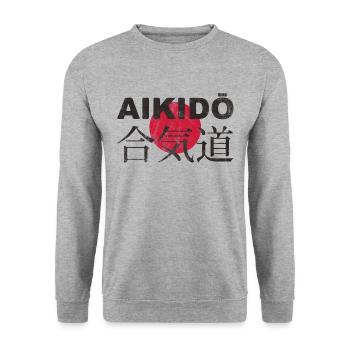 Aikido Schriftzug, Japanische Flagge - Unisex Pullover - Weißgrau meliert - Vorne - Alina (178cm) & Michal (187cm)