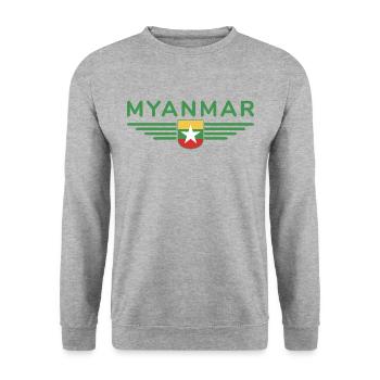 Myanmar T-Shirt – Ein Hauch von Tradition - Unisex Pullover - Weißgrau meliert - Vorne - Alina (178cm) & Michal (187cm)