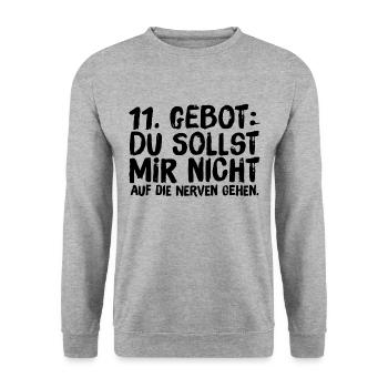 11. Gebot Du sollst mir nicht auf die Nerven gehen - Unisex Pullover - Weißgrau meliert - Vorne - Alina (178cm) & Michal (187cm)