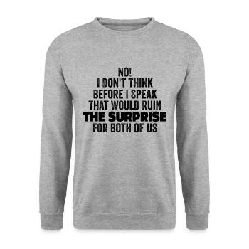 drôle Dire que je ne pense pas avant de parler - Sweat-shirt Unisexe - gris chiné - Devant - Alina (178cm) & Michal (187cm)